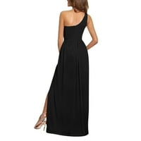 Haljine za žene čvrste mršavljenje proreza jedan rame bez rukava dugih ljetnih haljina, crna l