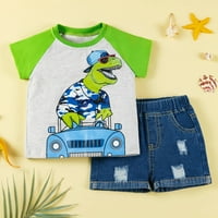 GyratedReam Summer Clearians Toddler Baby Boys Funny Dinosaur majice raštrkani traper kratke hlače odjeću