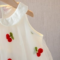 Ljetne djevojčice Haljina bijela modna mreža od trešnjeg ispisanog rukava bez rukava A-line haljina