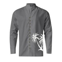 Fsqjgq muške majice s dugim rukavima Tropičko drvo ispis labavo havajska majica casual gumb dolje majice