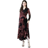 Modne žene V-izrez dugačak boemska haljina dugačka haljina dame cvjetna tiskarska haljina s boemskom