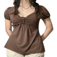 Hirigin ženska ljetna majica A-line vrhovi kratkih rukava V-izrez ruffled ukras perle elegantne vrhove,
