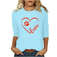 Žene klasične ležerne pulover lijepi vrhovi Crewneck rukava bluza za ruke srce tuče majice svijetlo