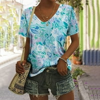 Ženski ljetni topšinski modni ugodni casual s kratkim rukavima s kratkim rukavima V-izrez Top bluza
