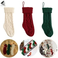 Šišksade Burgundija i bjelokosti kabel pletene božićne čarape Xmas Tree Viseći dekor Poklon