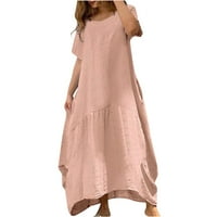 Hoksml duge haljine za žene, ženska ljetna kratka rukava puna boja mekana udobna duga haljina na klirensu