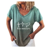 Njoeus majice za žene bluze za žene kratki rukav Ženski gradijent print modni V-izrez Pismo Ispiši pulover