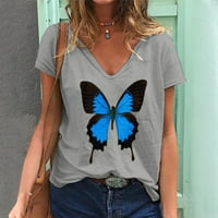 IMESTOU Bluze za žene poklon za majku ženski modni casual V-izrez leptir tisak majica s kratkim rukavima