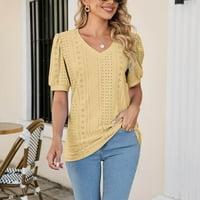 Ženski ljetni vrhovi bluza Čvrsti kratki rukav povremene ženske majice V-izrez žuti s