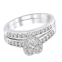 Princeza i okrugli oblik Bijeli dijamantni dijamantski mladenkini prsten set u 10k bijelo zlatno prsten