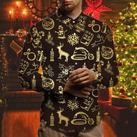 Yueulianxi Božićne majice Modni muški jesenski zimski povremeni božićni tiskani majica za dugih rukava