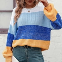 Absuyy modne žene pulover džemper - patchwork patchwork pruga boja blok okrugli vrat pletene lagani