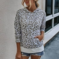 Okrugli vrat dugih rukava za žene Žene O-izrez Socket Leopard Print Kapuljača duge rukave Dugene džemper