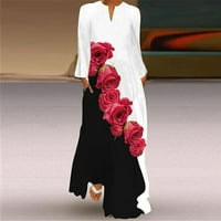 Haljine za žene ženski V-izrez dugih rukava cvjetni maxi haljina dugačka boemijska maxi chemise bijela