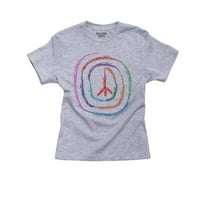 Mirov simbol u živopisnim koncentričnim spiralnim krugovima Djevojke pamučne omladine sive majice