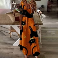 Ženska gotička vintage plaćena haljina za ispis u Ruched Maxi haljina slatka mačka bundeva haljina kostimi TBKomh