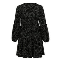Plus size Fall Maxi haljine za žene Casual Dot V-izrez mini haljina kratki rukav ruffle labav swing