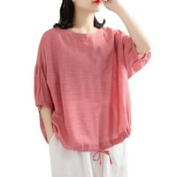 Majice miayilima za ženske ležerne labave rupne bluze za bluzu za izrez za okrugle majice kratka ljetna topljena bluza