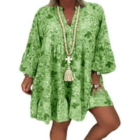 Paille Ženske kratke haljine cvjetne print Mini haljine Ležerne prilike s dugim rukavima Green 3xl