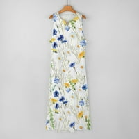 Sehao Comfort Maxi haljina za žene Ljeto Žensko Udobno labavo elegantno dugi haljina bez rukava Split plaža cvjetne haljine Ženska ležerna haljina bijeli poklon, na klirensu
