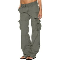 Dyegold Womens teretni pantalone sa džepovima Baggy Low Squik patentni zatvarač Ravne Y2K hlače svijetlo
