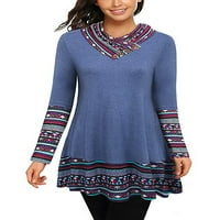 Avamo ženski dugi rukav kauboj bluza za vrat na vrhu casual pulover Tunic majica boja blok plairana