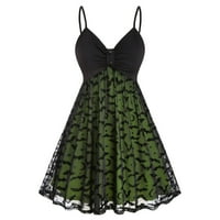 Print remen dvostruko sloj šifon mreža V Vrat Vintage haljina suknja za žene Vintage L