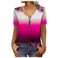 Bazyrey Womens Okrugli izrez TOP Ležerne cvjetne bluze Ženska kratkih rukava Labavi tunici Pink XL