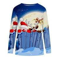 Božićne majice za žene modni novost Xmas Reindeer Moose Print dugih rukava Crewneck Dukseri