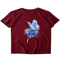 Ženski ljetni leptir tiskani majica casual crew vrat kratkih rukava