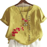 Uerlsty ženski pamučni posteljina cvjetni vrhovi majica dame Ljetna casual labava bluza