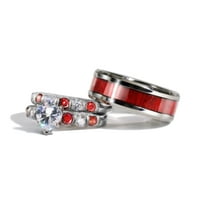 Podesivi veličine Parovi prsteni Sterling srebrni crveni ruby ​​CZ Vjenčani prsten za vjenčanje Bridal setovi muški titanijumski vend
