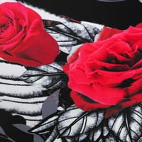 Rosegal Plus Veličina hladno rame Cinched Rose Wings Print Majica Crna 5x