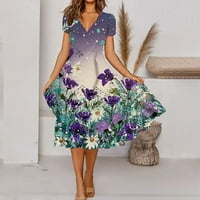 Ljetne haljine za žene plus veličine V izrez cvjetni sandresses plaža boho maxi haljine kratki rukav