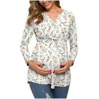Majčinska odjeća za čišćenje prodaja dame modne cvijeće list otisak s dugim rukavima pojas za materinstvo