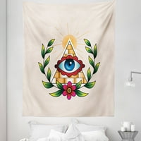 Tapistrija za oči, apstraktni sastav sa piramidom suncem i lovorovim vijencem Ezoteričnim stilom s mnogo