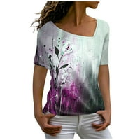 Bazyrey ženski kratki rukav ženski V-izrez cvjetna bluza modne labave košulje ljubičaste 2xl