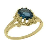 Britanci napravio 10k žuto zlatni prsten sa prirodnim London Blue Topaz ženskim prstenom - Opcije veličine