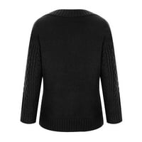 Ženski pleteni džemper casual slim fit pulover džemper vrhovi dugih rukava V izrez pulo u boji pulover casualeward pleteno pulover Moderni pulover crni xxl