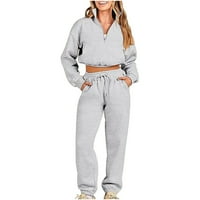 Odjeća za žene Zip up up rever kratki duks s jogger hlače postavljenim džepovima