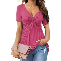 Cleance u iznosu od $ Charella ženska povremena majica kratkih rukava s kratkim rukavima V-Summer Loose bluza Hot Pink, XL