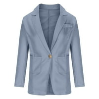 Odeerbi Blazer jakne za žene casual blazer trendy džepni kaput čvrsti dugi rukav gornji odjeća svijetloplava
