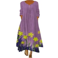 Jesenske haljine za žene modne casual ženske ležerne s dugim rukavima V-izrez cvjetne tiskane neregularne