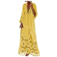 Bazyrey ženske pune ljetne haljine casual dugih rukava trendy a-line haljine žuti 3xl