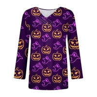 Ballsfhk Bluze za dugih rukava za žene Casual V rect Dugme Down majica Halloween Print bluza s labavim