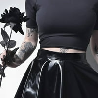 Haxmnou ženska modna koža sjajna suknja mini suknja čista boja suknja crna m