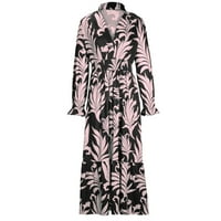 Boho haljina za žene V izrez cvjetni print dugih rukava padajuće haljine rufffle elastične strugove