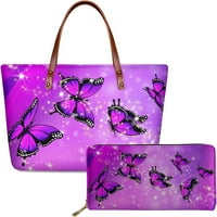 Glitter ljubičaste leptir velike torbe za žene,, slušalice i telefonski dame tote torbe za putovanja
