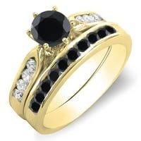 Zbirka dazzlingock 1. Carat 14k okrugli crno-bijeli dijamantni zaručnički prsten za brisanje CT, žuto
