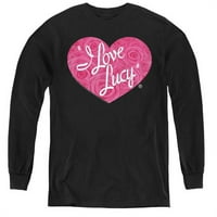 Trevco I Love Lucy & Floral Logo-Mladi Dugi rukav Tee, Crni - mali